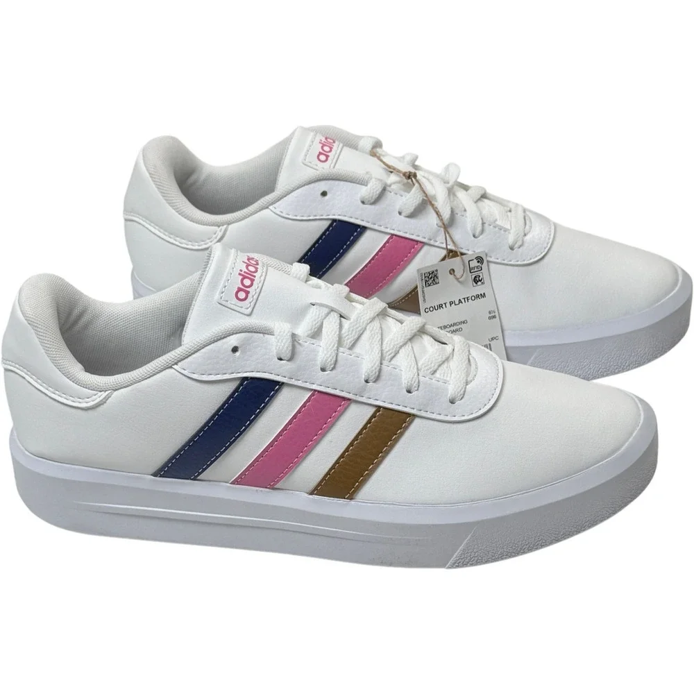 Adidas Court Platform Shoes / Sneakers - NEW Womens 8.5 Vanilla / Wht #47751-ZZ1